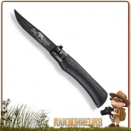 Couteau Old Bear Total Black virole noire taille S manche bois lame 7 cm acier AISI 420 revêtement PTFE noir