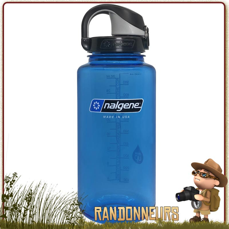 Gourde Nalgene OTF 100 cl BLEUE avec bouchon ouverture rapide et fermeture à pression d'une main