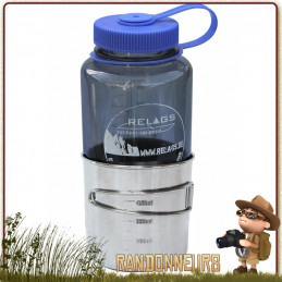 Set Gourde Nalgene Inox STANDARD avec Quart acier inox 60 cl bushcraft