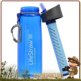 gourde filtration eau lifestraw GO 2 pour filtrer l'eau d'une rivière en randonnée légère et voyage avec charbon actif