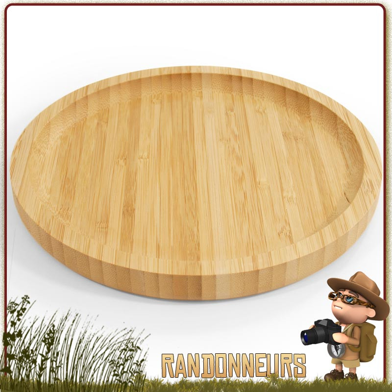 assiette en bois naturelle bambou fsc bivouac randonnee bushcraft