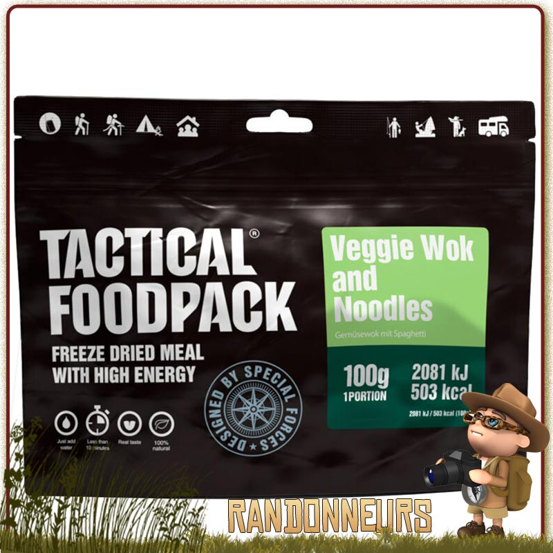 sachet repas lyophilise vegan Wok de Légumes et Nouilles Tactical Foodpack randonner legere