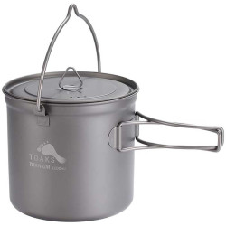 Popote titane Toaks 1100 ml avec anse à suspendre sur feu de camp bivouac bushcraft