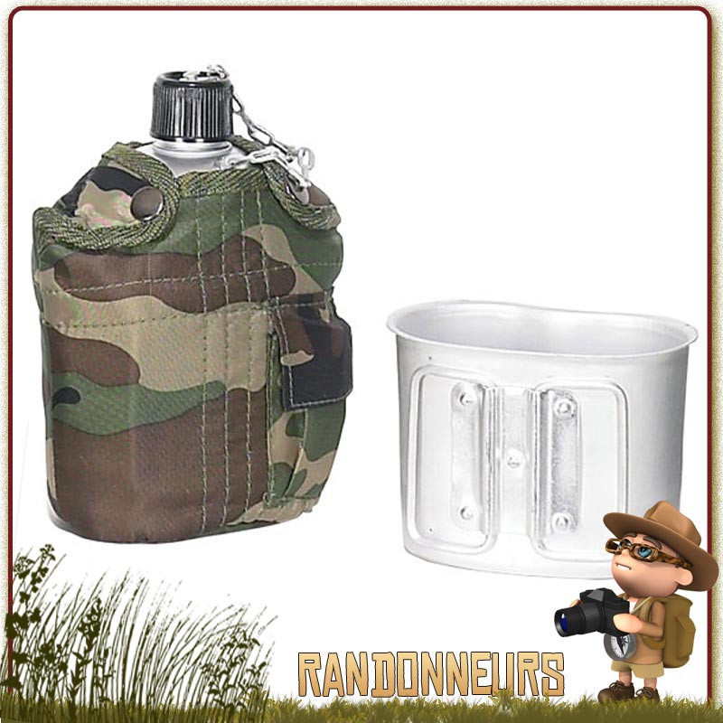 Set Gourde armée usa Aluminium CAMO avec quart Rothco bushcraft survie