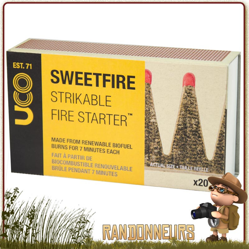 ALLUMETTES SWEETFIRE UCO GEAR - Boite de 20 allumettes briquettes pour l'allumage d'un feu de camp bushcraft