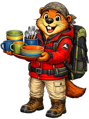 Set vaisselle camping avec assiettes, bols, tasses et popotes pour randonnée et bivouac. Set vaisselle de camping complet pour randonnée, bivouac, trekking et repas en pleine nature.